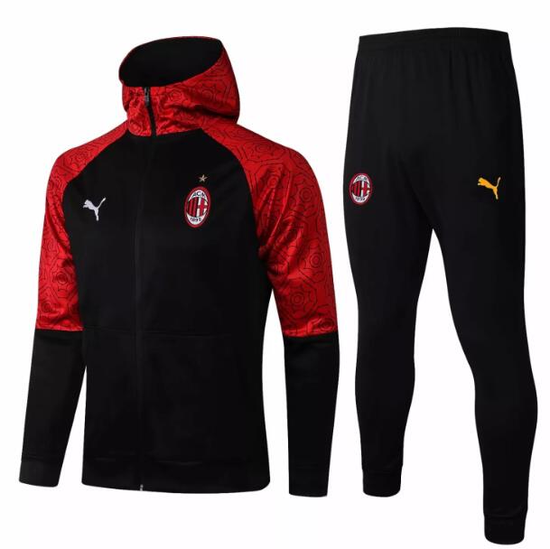 AC Milan Black Red Training Suits Hoodie Jacket with Pants 2020/21